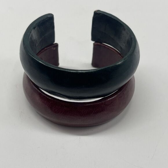Leather Cuff Bracelet Lot Of 2 Emerald Green & Wine - Picture 5 of 11